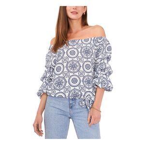 VINCE CAMUTO Womens White Ruffled 3/4 Sleeve Off Shoulder Wear To Work Top XS